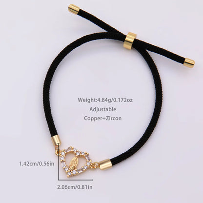 Elegant Heart Shape Rope Copper Plating Inlay Zircon 18k Gold Plated Bracelets