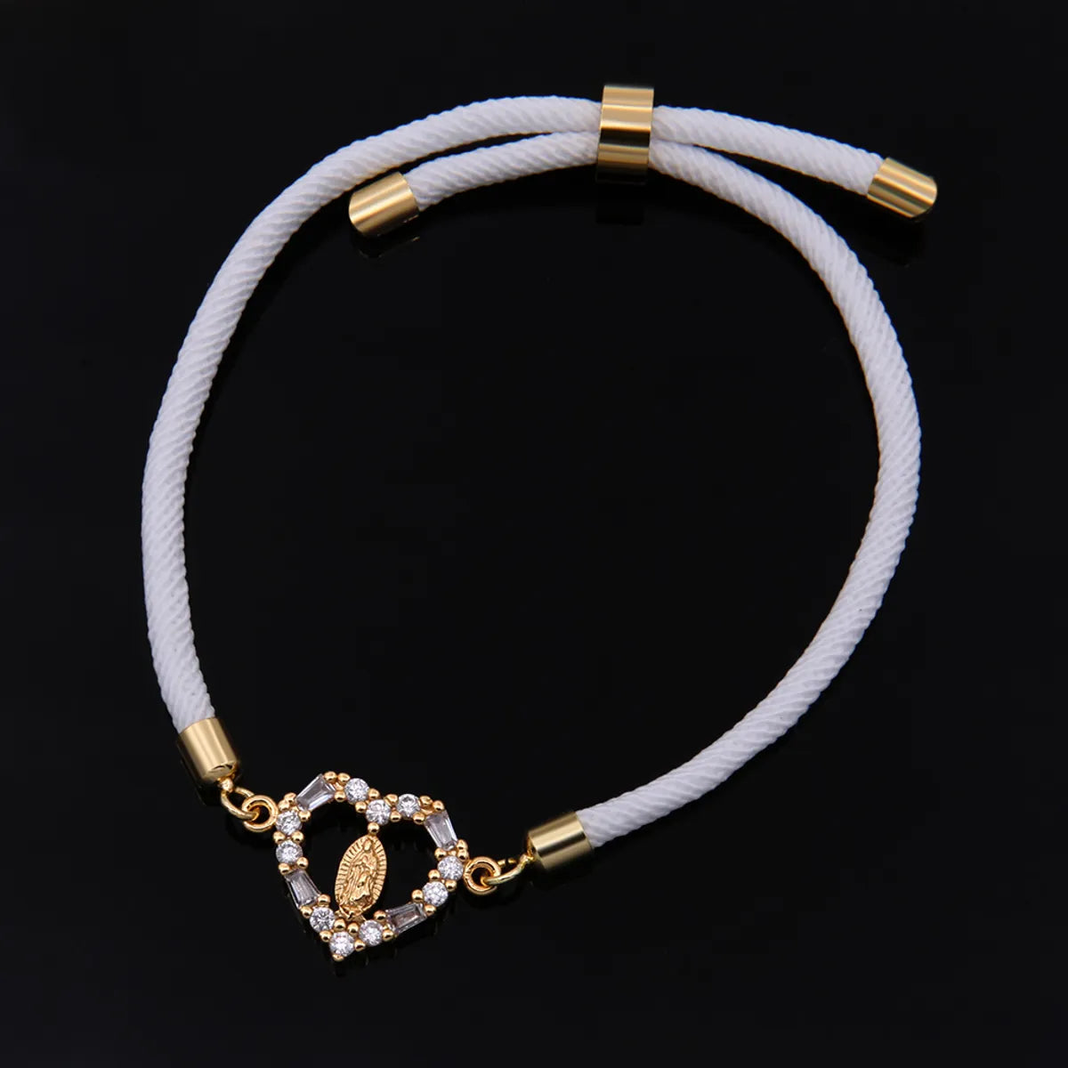 Elegant Heart Shape Rope Copper Plating Inlay Zircon 18k Gold Plated Bracelets