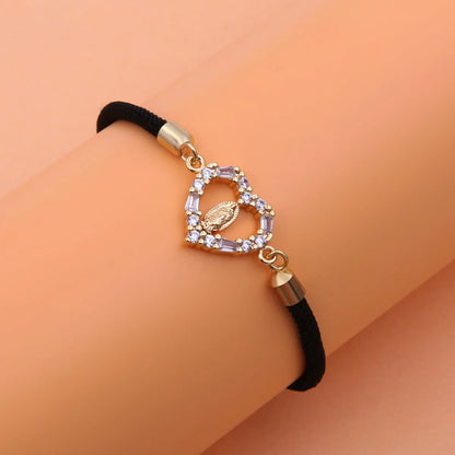 Elegant Heart Shape Rope Copper Plating Inlay Zircon 18k Gold Plated Bracelets