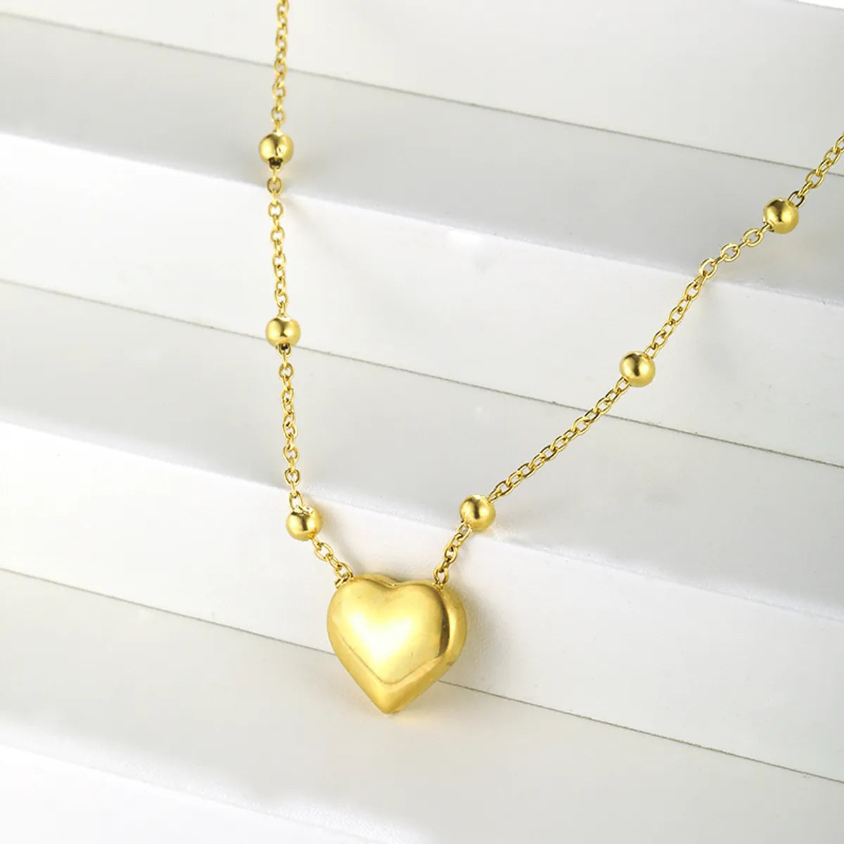 Elegant Heart Shape Solid Color Stainless Steel Plating 18k Gold Plated Pendant Necklace