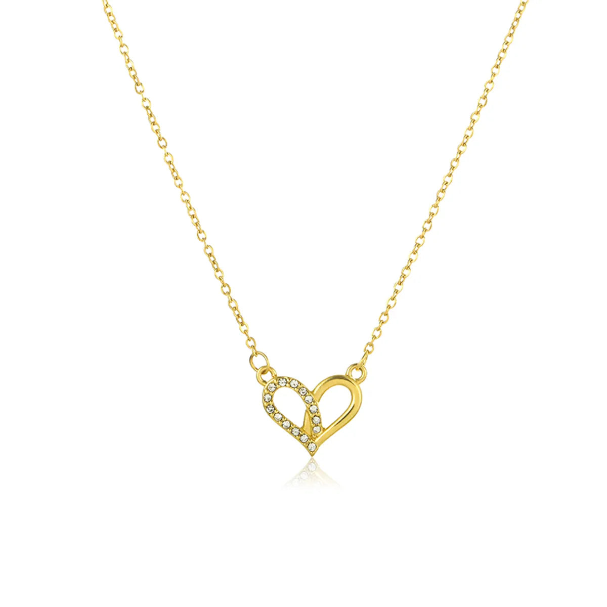 Elegant Heart Shape Solid Color Stainless Steel Plating Inlay Artificial Diamond 18k Gold Plated Pendant Necklace