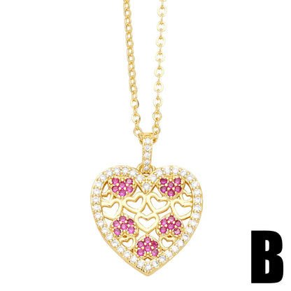 Wholesale Jewelry Elegant Heart Shape Stainless Steel Copper Zircon 18K Gold Plated Plating Inlay Pendant Necklace