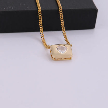 Elegant Heart Shape Stainless Steel Copper Plating Inlay Zircon 18k Gold Plated Pendant Necklace