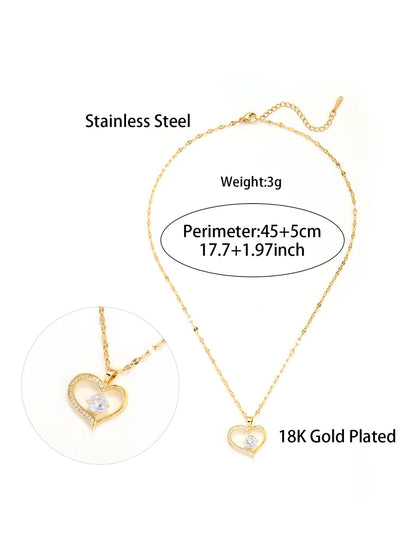 Wholesale Jewelry Elegant Heart Shape Stainless Steel Zircon Hollow Out Pendant Necklace