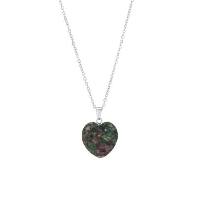 Elegant Heart Shape Stainless Steel Natural Stone Inlay Natural Stone Pendant Necklace