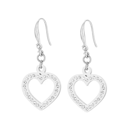 1 Pair Elegant Heart Shape Plating Inlay Stainless Steel Rhinestones 18K Gold Plated Drop Earrings