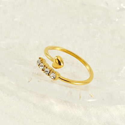 Elegant Heart Shape Stainless Steel Titanium Steel Plating Inlay Zircon 18k Gold Plated Open Rings