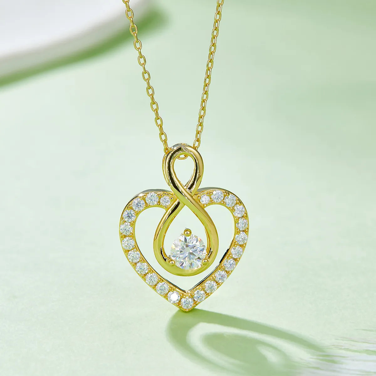 Elegant Heart Shape Sterling Silver Moissanite Rose Gold Plated Silver Plated Pendant Necklace