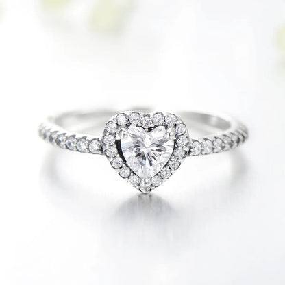 Elegant Heart Shape Sterling Silver Plating Inlay Zircon Rings