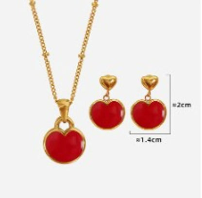 Elegant Heart Shape Titanium Steel Enamel Plating 18k Gold Plated Jewelry Set