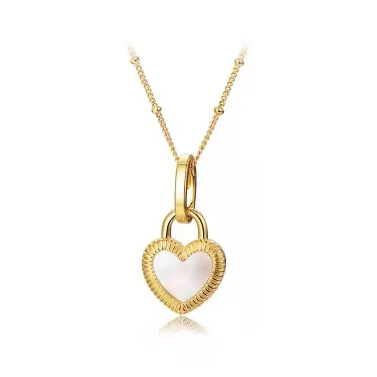 Elegant Heart Shape Titanium Steel Inlay Shell Pendant Necklace