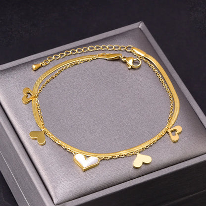 304 Stainless Steel 18K Gold Plated Elegant Inlay Heart Shape Shell Anklet Necklace