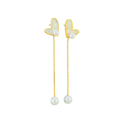 1 Pair Elegant Heart Shape Plating 304 Stainless Steel Artificial Pearls Shell 18K Gold Plated Drop Earrings