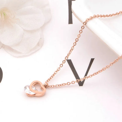 Elegant Heart Shape Titanium Steel Zircon Pendant Necklace In Bulk