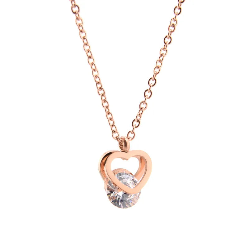 Elegant Heart Shape Titanium Steel Zircon Pendant Necklace In Bulk