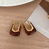Elegant High Grade U Shaped Women's Earrings In Retro Cold Style Made Of Alloy With Geometric Design And Diamond Treatment