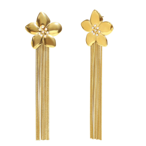 Elegant Highend Stainless Steel 18K Gold Plated Oil Dripping Tassel Flower Coconut Tree Earrings For Women