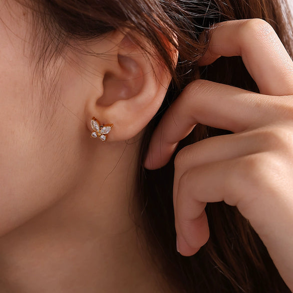 Elegant Highend Women's 316L Stainless Steel Butterfly Earrings With Electroplating And Light Luxury Zircon