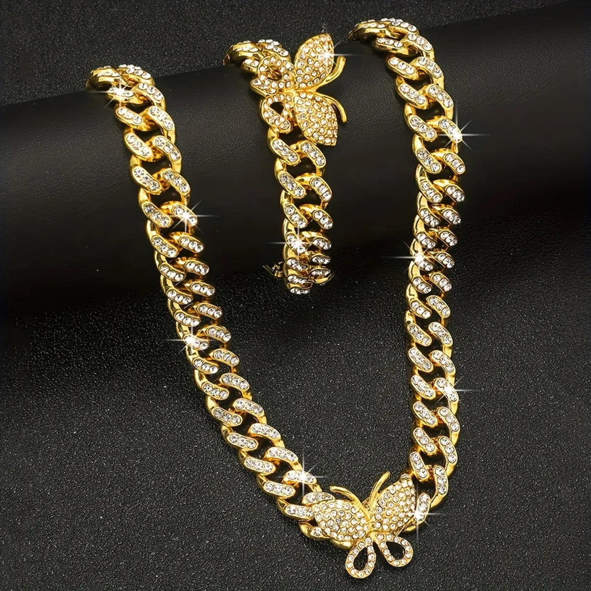 Elegant Hip-hop Butterfly Alloy Plating Inlay Rhinestones Gold Plated Silver Plated Women's Jewelry Set