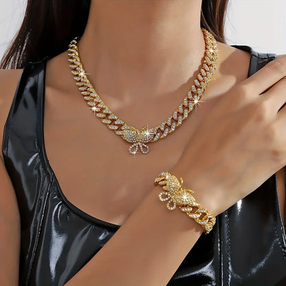 Elegant Hip-hop Butterfly Alloy Plating Inlay Rhinestones Gold Plated Silver Plated Women's Jewelry Set