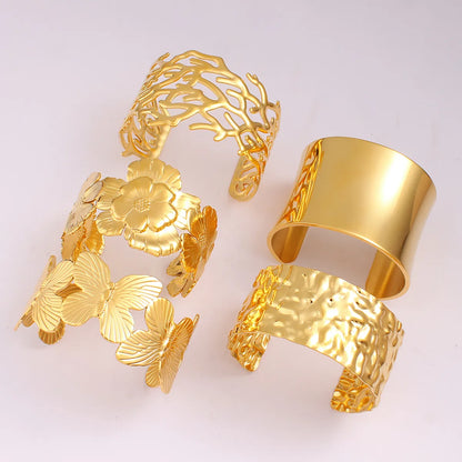 Elegant Hip-Hop Oversized Flower Butterfly 304 Stainless Steel 18K Gold Plated Bangle In Bulk