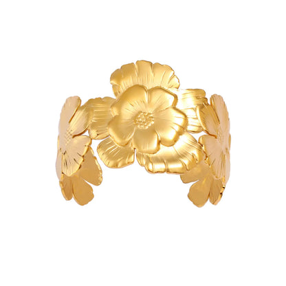 Elegant Hip-Hop Oversized Flower Butterfly 304 Stainless Steel 18K Gold Plated Bangle In Bulk