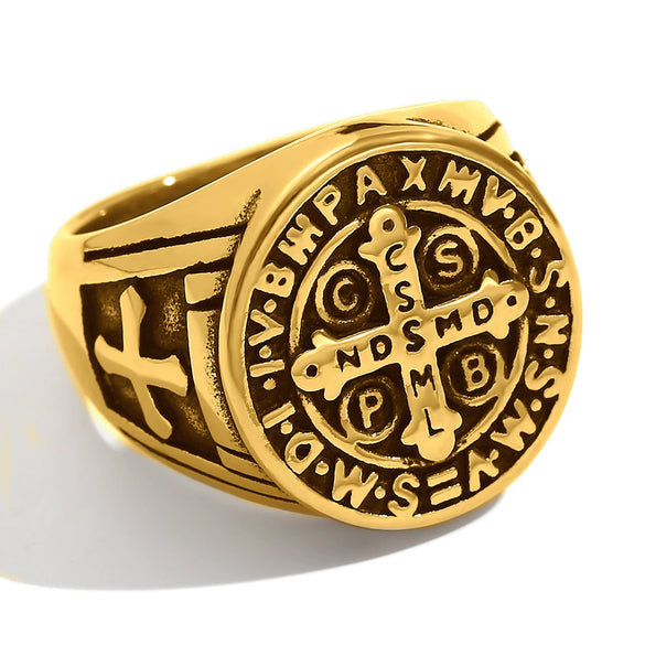 Elegant Hip Hop Personality Men's Stainless Steel 18K Gold Plated Bracelet With Black Retro Cross Head And Geometric Design