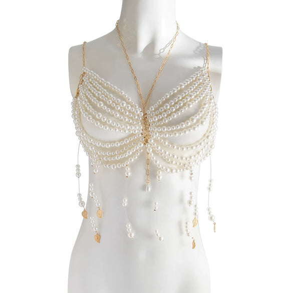 Elegant Imitation Pearl And Copper Chain Alloy Body Chain For Female