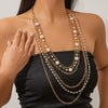 Elegant Imitation Pearl Beaded Multilayer Hiphop Women's Necklace With Geometric Pattern And Cross Chain And Electroplating Design