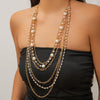 Elegant Imitation Pearl Beaded Multilayer Hiphop Women's Necklace With Geometric Pattern And Cross Chain And Electroplating Design