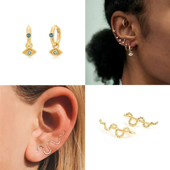 Elegant Ins Diamondencrusted Devil's Eye Pendant Earrings Copper Geometric Environmental Protection Electroplating