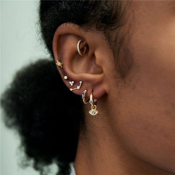 Elegant Ins Diamondencrusted Devil's Eye Pendant Earrings Copper Geometric Environmental Protection Electroplating