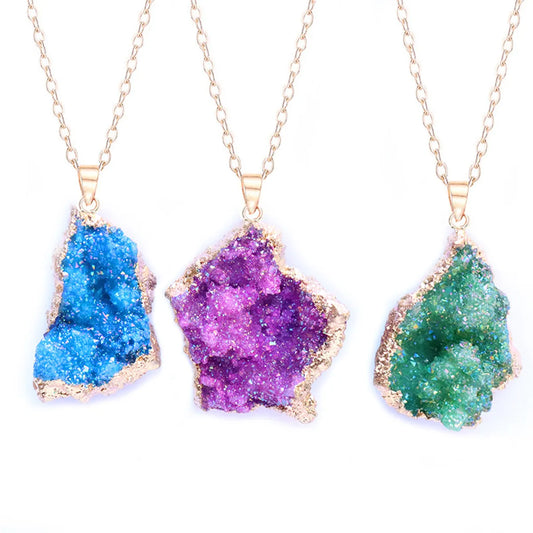 Elegant Irregular Natural Stone Plating Pendant Necklace