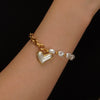 Elegant Irregular Pearl Women's Bracelet In Heart Shape Stainless Steel Vacuum Electroplated 18K Gold Waterproof Colorfree