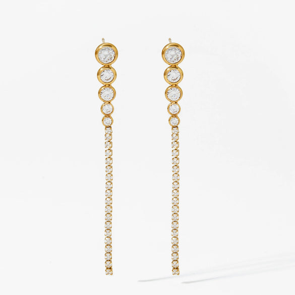 Elegant Joker Long Tassel Zircon Earrings Stainless Steel Electroplated Women's Earrings Wholesale