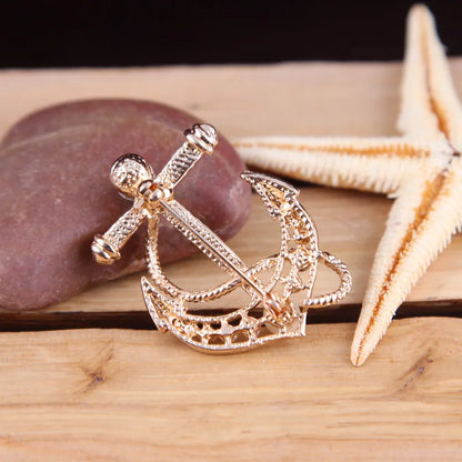 Elegant Korean Style Anchor Alloy Plating Inlay Rhinestones Pearl Women'S Brooches