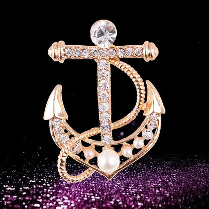 Elegant Korean Style Anchor Alloy Plating Inlay Rhinestones Pearl Women'S Brooches