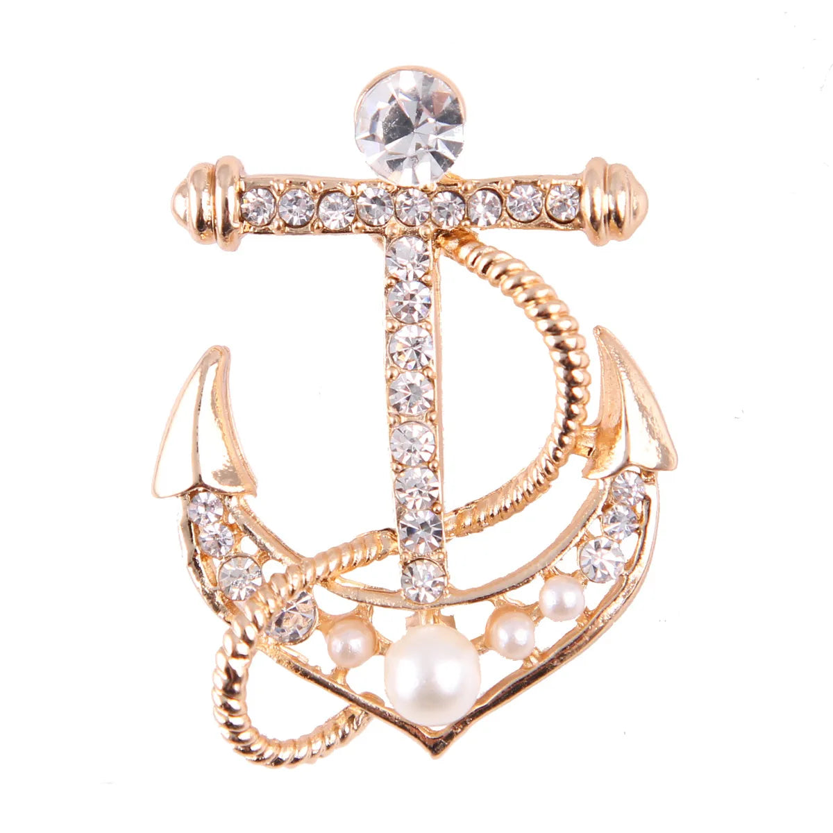 Elegant Korean Style Anchor Alloy Plating Inlay Rhinestones Pearl Women'S Brooches