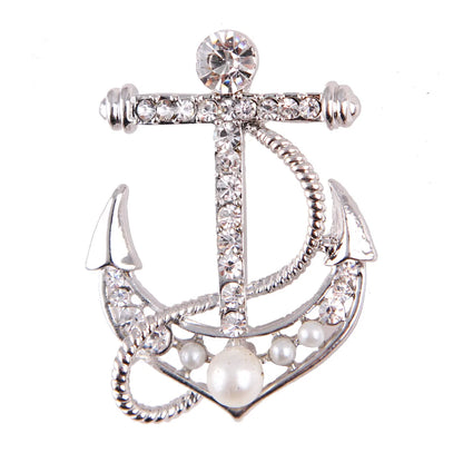 Elegant Korean Style Anchor Alloy Plating Inlay Rhinestones Pearl Women'S Brooches