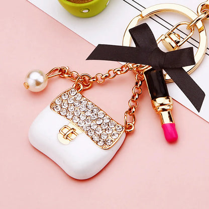 Elegant Korean Style Bag Metal Inlay Rhinestones Women'S Bag Pendant Keychain