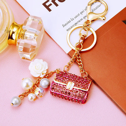 Elegant Korean Style Bag Metal Inlay Rhinestones Women'S Bag Pendant Keychain