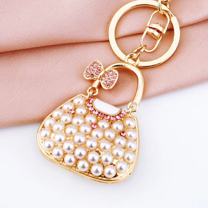 Elegant Korean Style Bag Metal Inlay Rhinestones Women'S Bag Pendant Keychain