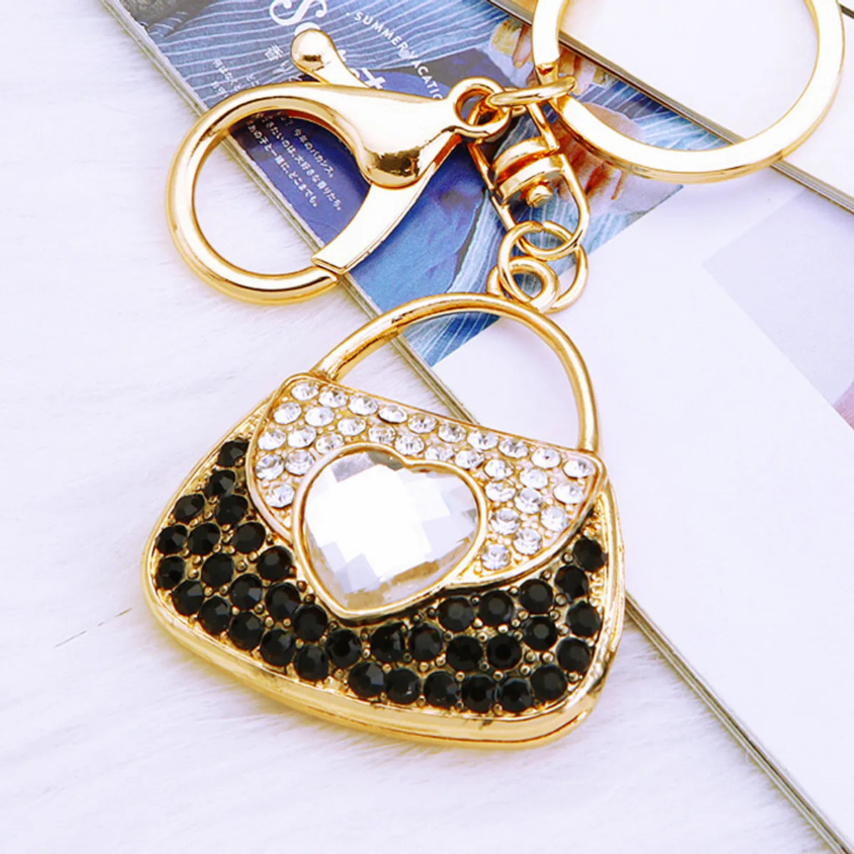 Elegant Korean Style Bag Metal Inlay Rhinestones Women'S Bag Pendant Keychain