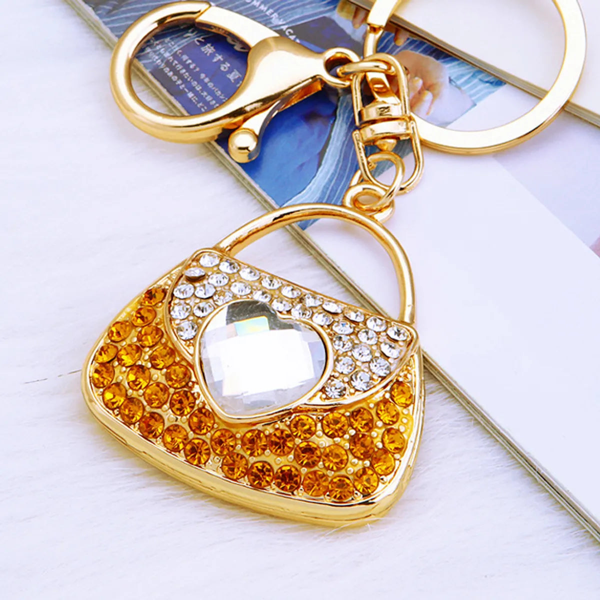 Elegant Korean Style Bag Metal Inlay Rhinestones Women'S Bag Pendant Keychain