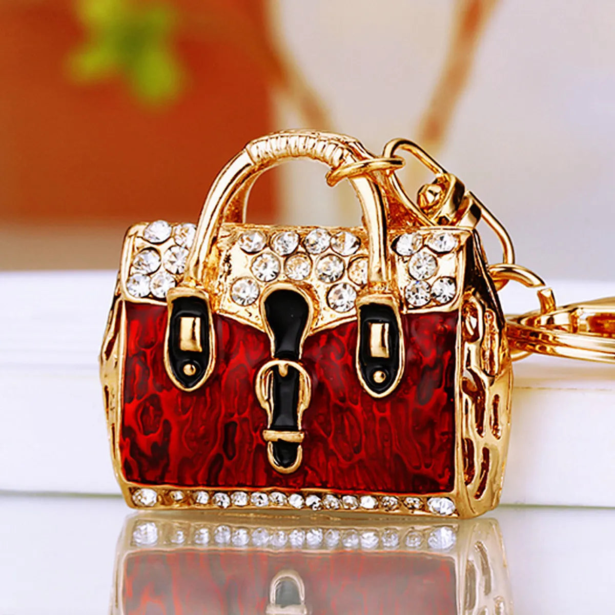 Elegant Korean Style Bag Metal Inlay Rhinestones Women'S Bag Pendant Keychain