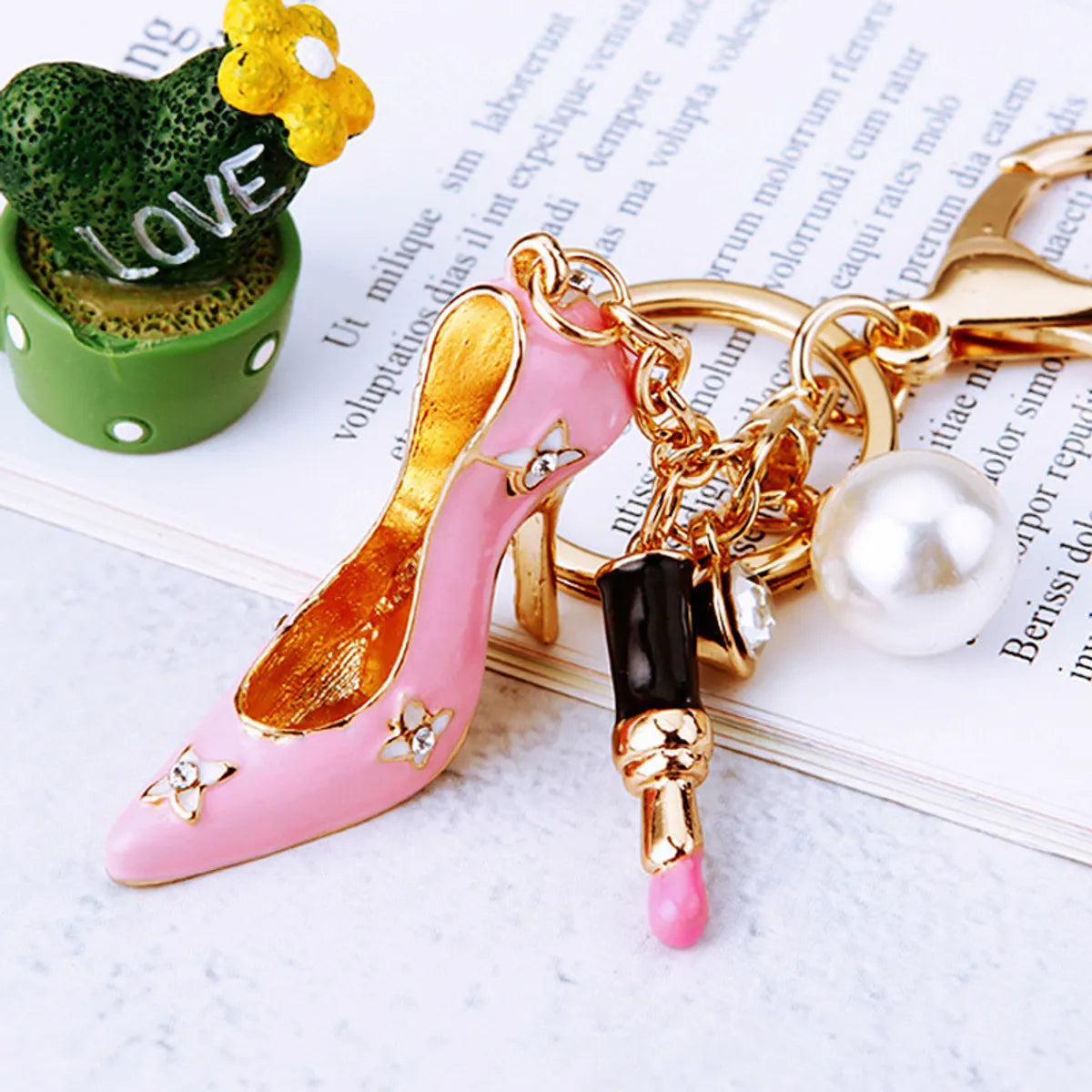 Elegant Korean Style Bag Metal Inlay Rhinestones Women'S Bag Pendant Keychain