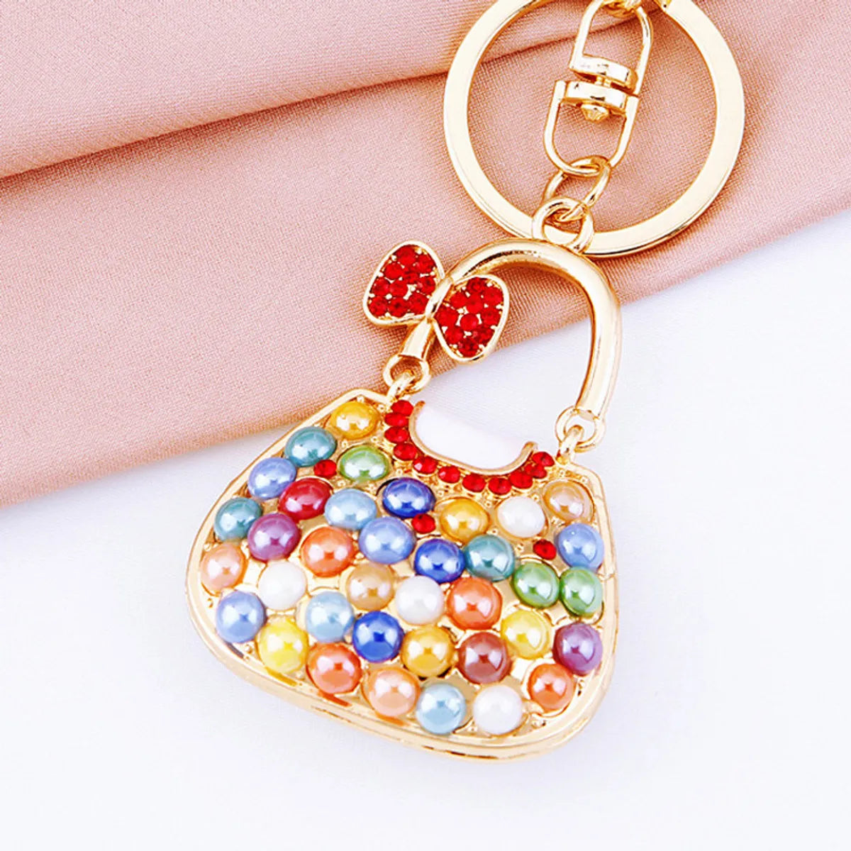 Elegant Korean Style Bag Metal Inlay Rhinestones Women'S Bag Pendant Keychain