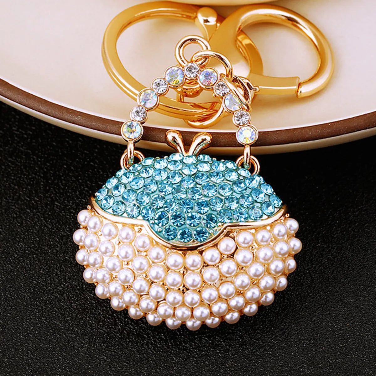 Elegant Korean Style Bag Metal Inlay Rhinestones Women'S Bag Pendant Keychain