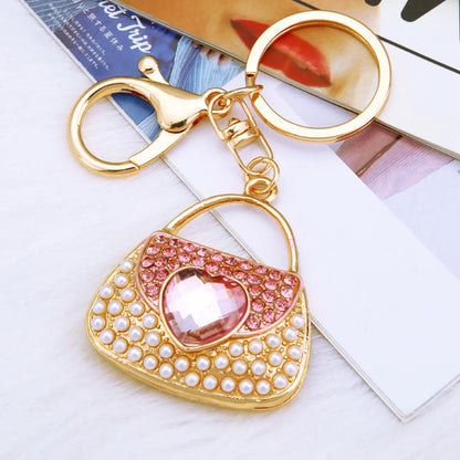 Elegant Korean Style Bag Metal Inlay Rhinestones Women'S Bag Pendant Keychain