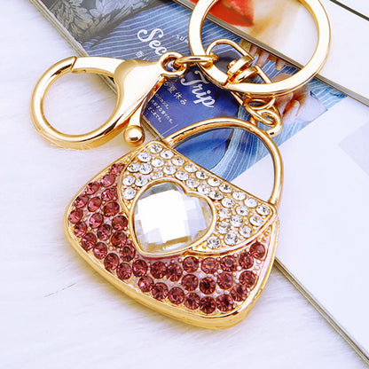 Elegant Korean Style Bag Metal Inlay Rhinestones Women'S Bag Pendant Keychain